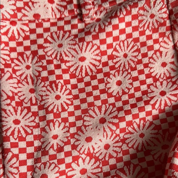 Zara Pastel Red/Coral and Cream Checkered Floral Flare Pants size small - Picture 9 of 10